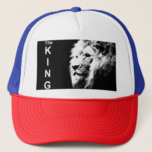 Red White Blue Elegant Modern Pop Art Lion Head Trucker Hat