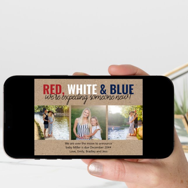 Red White Blue Expecting Somone New 3 Photo Announcement (Front Digital)