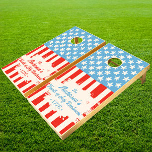 Red White & Blue Family Name Barbecue Cornhole Set