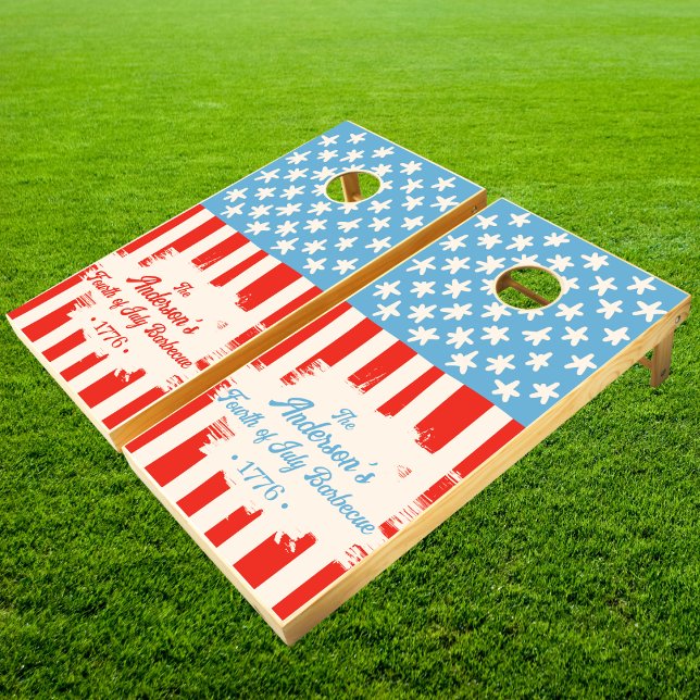 Red White & Blue Family Name Barbecue Cornhole Set (Creator Uploaded)