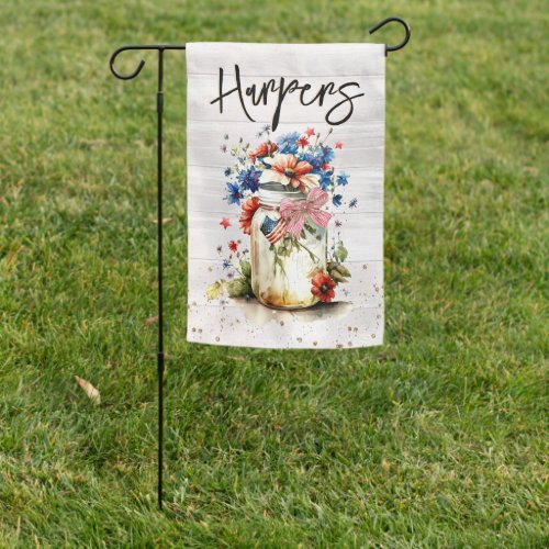 Red White  Blue Family Name Garden Flag