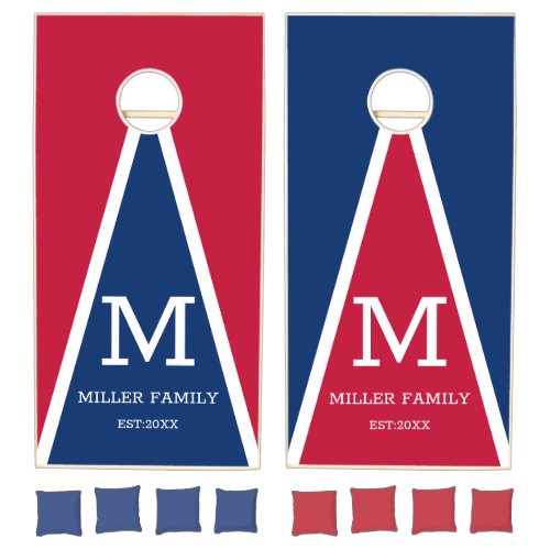 Red White Blue Family Name Monogram American Cornhole Set