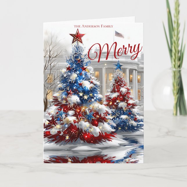 Red White Blue Festive Christmas Trees  Card (Front)