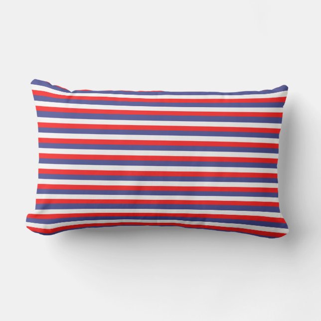 Red, White & Blue Festive Fourth Of July Striped Outdoor Pillow (Front)