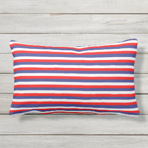 Red, White & Blue Festive Fourth Of July Striped Outdoor Pillow