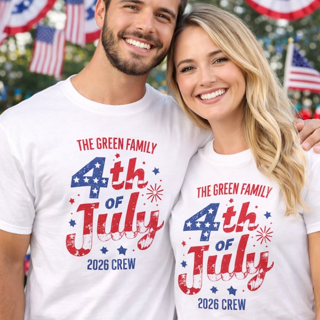 Red White Blue Fireworks 4th of July Family Crew  T-Shirt (Creator Uploaded)