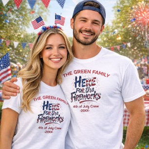 Red White Blue Fireworks 4th of July Family Crew  T-Shirt