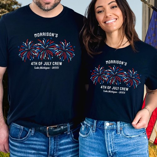 Red White Blue Fireworks 4th of July Family Crew T_Shirt