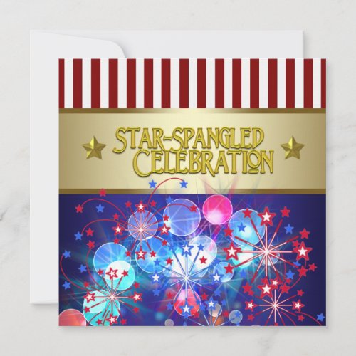 Red White  Blue Fireworks 4th of July Invitations