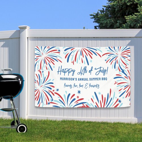 Red White Blue Fireworks 4th of July Party Custom Banner