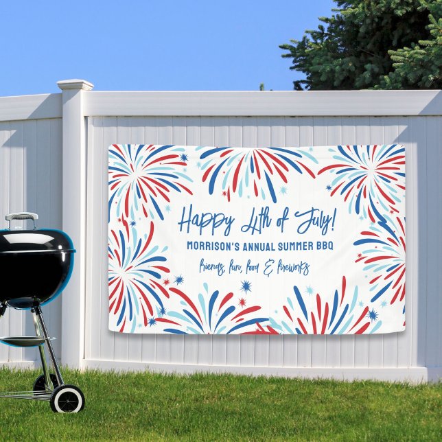 Red White Blue Fireworks 4th of July Party Custom Banner (Creator Uploaded)