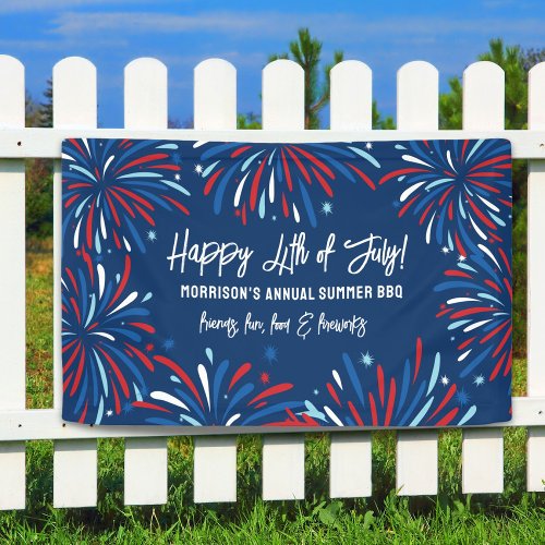 Red White Blue Fireworks 4th of July Party Custom Banner