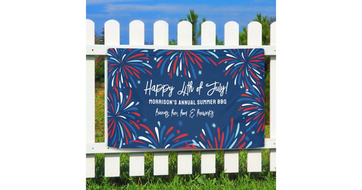 Red White Blue Fireworks 4th of July Party Custom Banner