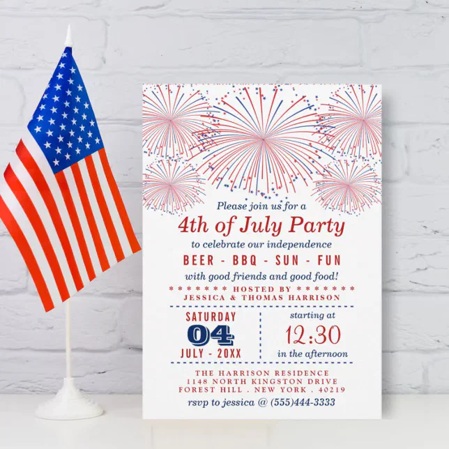 Red, White & Blue Fireworks 4th Of July Party Invitation | Zazzle