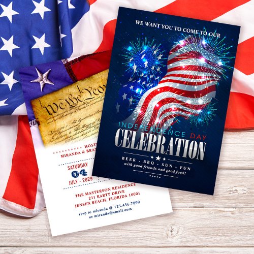 Red White Blue Fireworks 4th Of July Party Invitation
