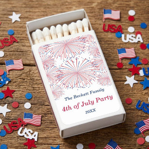 Red, White & Blue Fireworks 4th Of July Party Matchboxes