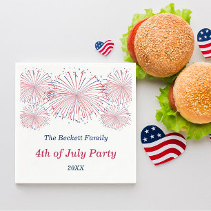 Red, White & Blue Fireworks 4th Of July Party Napkins