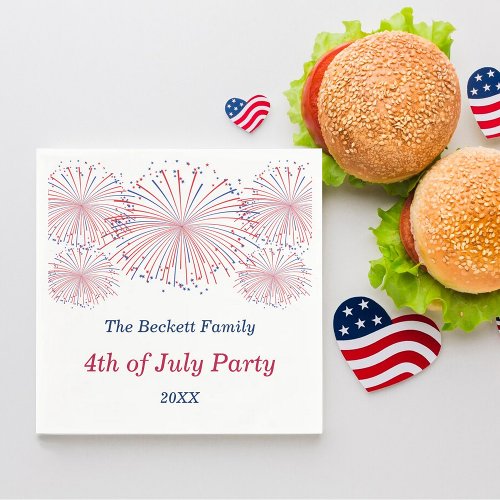 Red White  Blue Fireworks 4th Of July Party Napkins