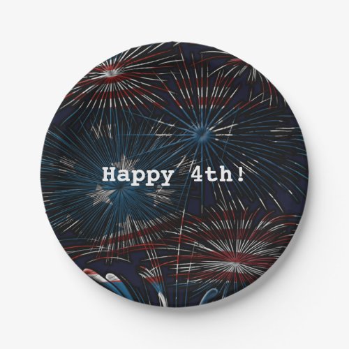 Red White Blue Fireworks 4th of July Party Plates