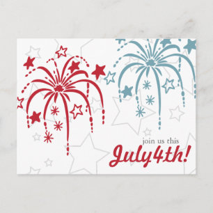 Red White & Blue Fireworks 4th of July Postcards