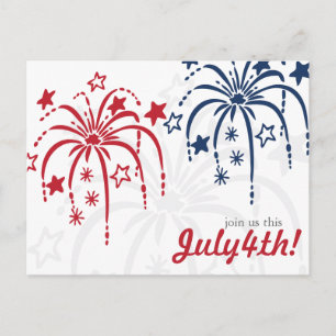 Red White & Blue Fireworks 4th of July Postcards