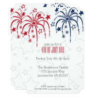 Red White & Blue Fireworks and Stars 4th of July Invitation