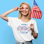 Red White Blue Fireworks Custom 4th of July Family T-Shirt<br><div class="desc">Super fun and festive 4th of July t-shirt featuring red,  white and blue fireworks and 3 lines of custom text. Perfect as matching friends and family shirts for your July 4th party. Also great for Memorial Day or Veteran's and the perfect way to show your American pride.</div>