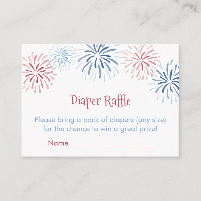 Red White Blue Fireworks Diaper Raffle Baby Shower Enclosure Card (Front)