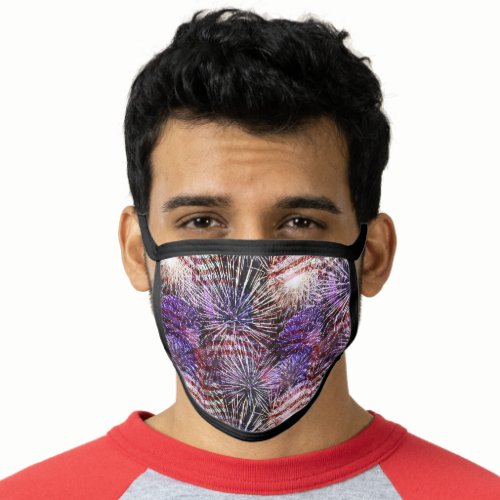 Red White  Blue Fireworks Flags Patriotic July 4 Face Mask