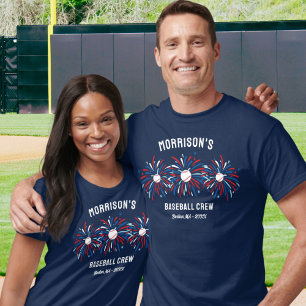 Red White Blue Fireworks July 4th Baseball Crew T-Shirt