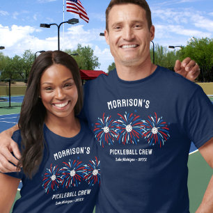 Red White Blue Fireworks July 4th Pickleball Crew T-Shirt