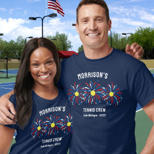 Red White Blue Fireworks July 4th Tennis Team Crew T-Shirt