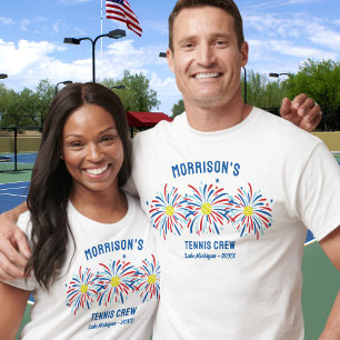 Red White Blue Fireworks July 4th Tennis Team Crew T-Shirt