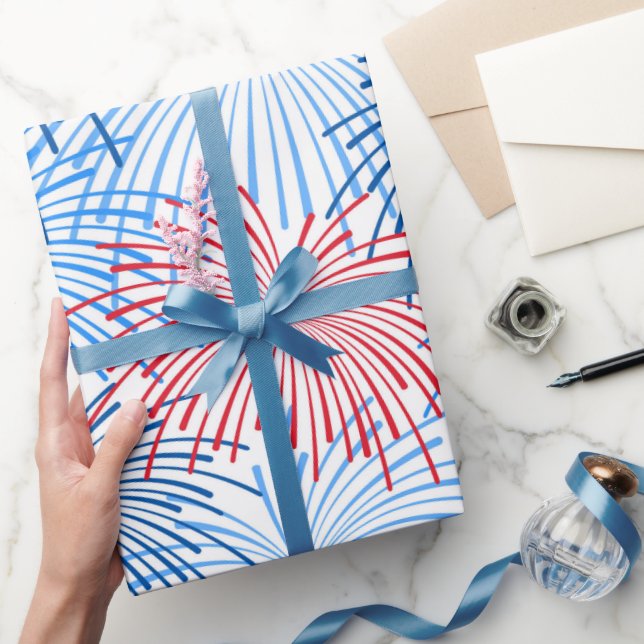 red white blue fireworks Patriotic party wrap Wrapping Paper (Gifting)