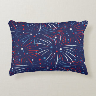 Red White Blue Fireworks Stars Accent Pillow