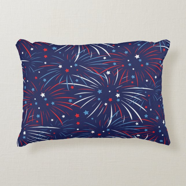 Red White Blue Fireworks Stars Accent Pillow (Front)