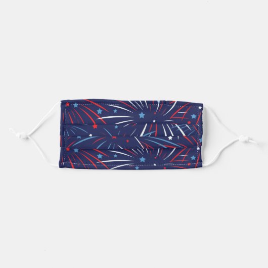 Red White Blue Fireworks Stars Adult Cloth Face Mask (Front, Folded)