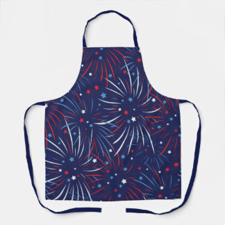 Red White Blue Fireworks Stars Apron