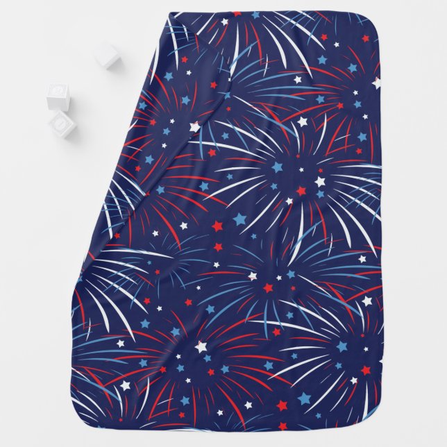 Red White Blue Fireworks Stars Baby Blanket (In Situ)