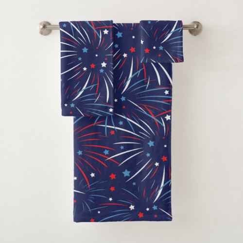 Red White Blue Fireworks Stars Bath Towel Set