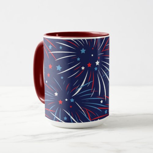 Red White Blue Fireworks Stars Big Mug