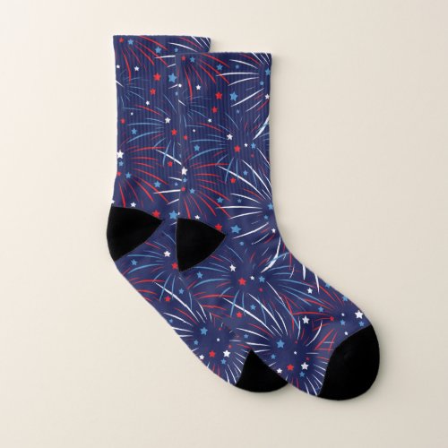 Red White Blue Fireworks Stars Design Socks