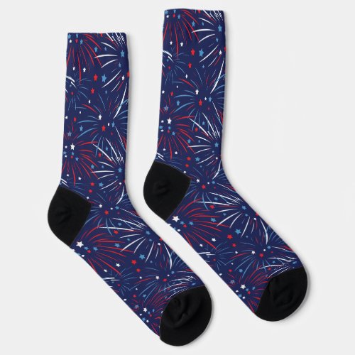 Red White Blue Fireworks Stars Design Socks