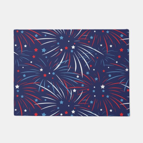 Red White Blue Fireworks Stars Doormat