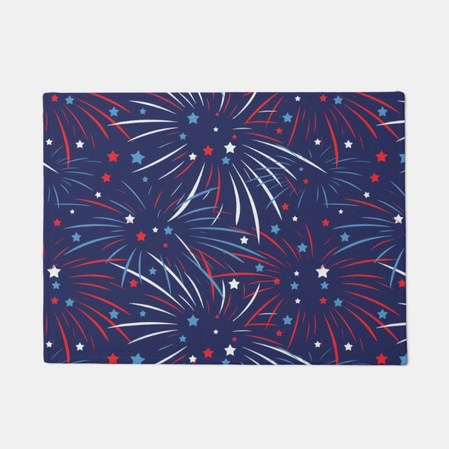 Red White Blue Fireworks Stars Doormat (Front)