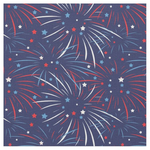 Red White Blue Fireworks Stars Fabric