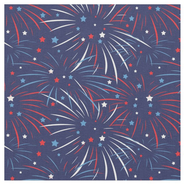 Red White Blue Fireworks Stars Fabric (Close Up)