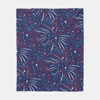 Red White Blue Fireworks Stars Fleece Blanket
