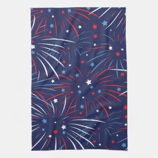 Red White Blue Fireworks Stars Kitchen Towel