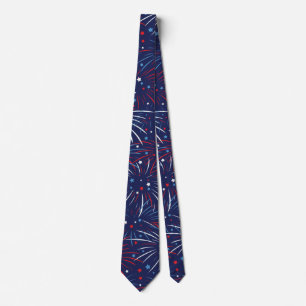 Red White Blue Fireworks Stars Neck Tie